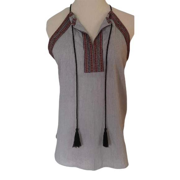 LOFT Tops - Ann Taylor LOFT Women's Embroidered Tassel Halter Top